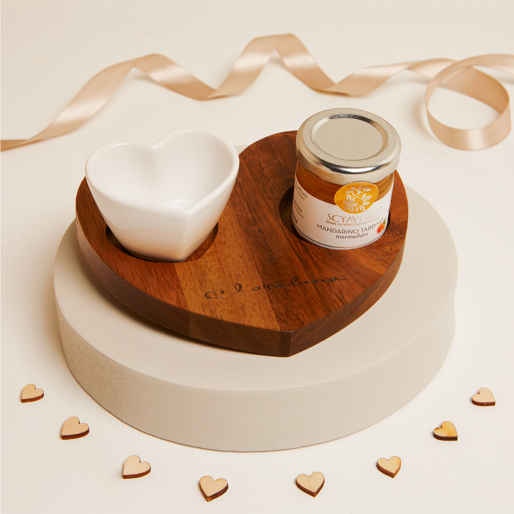 VASSOIO CON CIOTOLINA CUORE MONOPORZIONE E MARMELLATA MANDARINO 40G