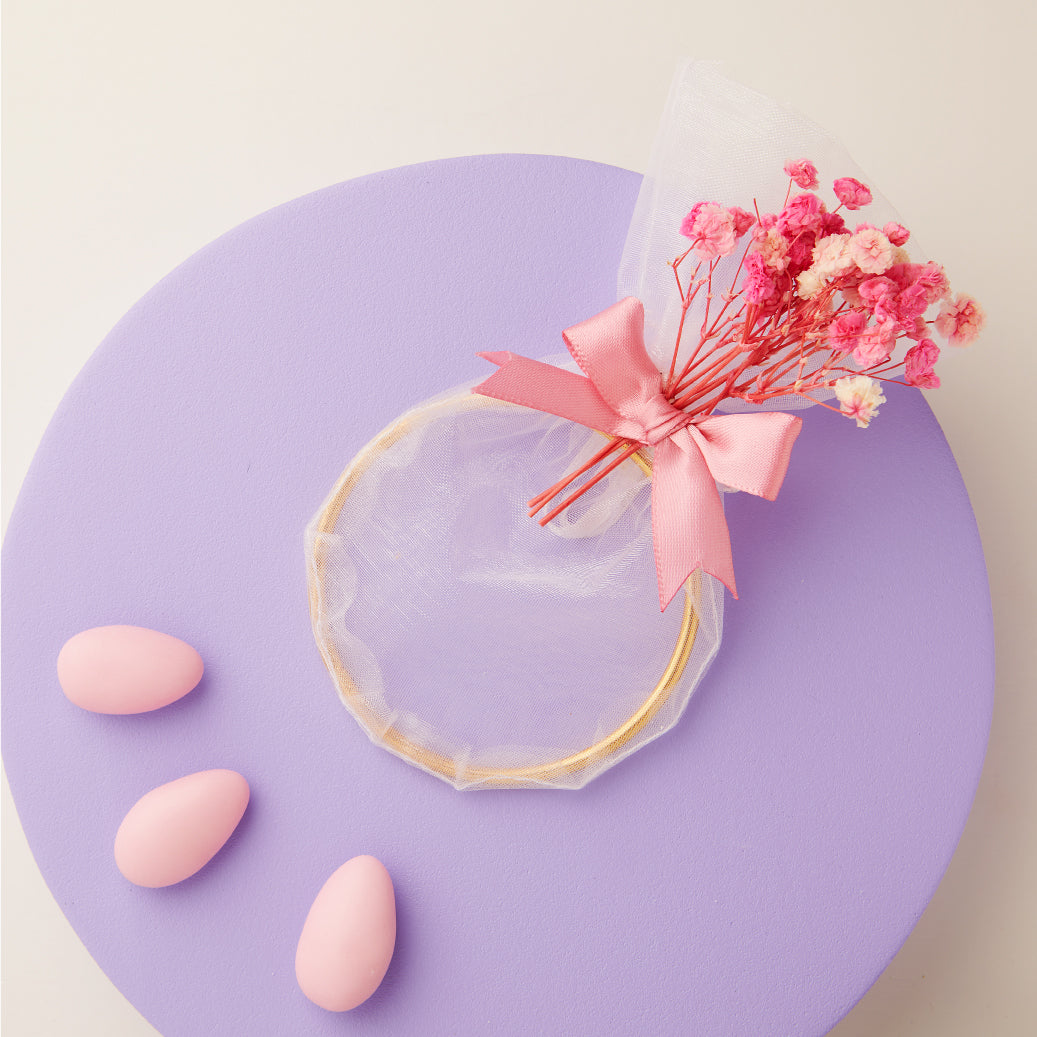 PORTA CONFETTI ROSA CON FIORI SENZA CONFETTI
Ø 7 CM