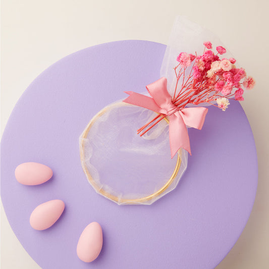 PORTA CONFETTI ROSA CON FIORI SENZA CONFETTI
Ø 7 CM