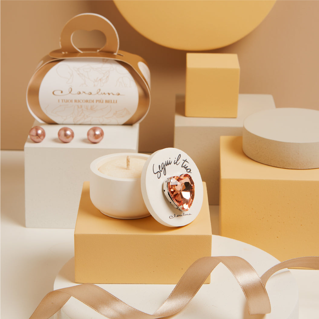 SCATOLINA CUORE ORO ROSA CON CANDELA