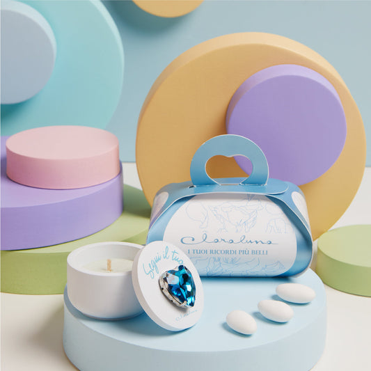 SCATOLINA AZZURRA CUORE AZZURRO CON CANDELA
Ø 6X4 CM