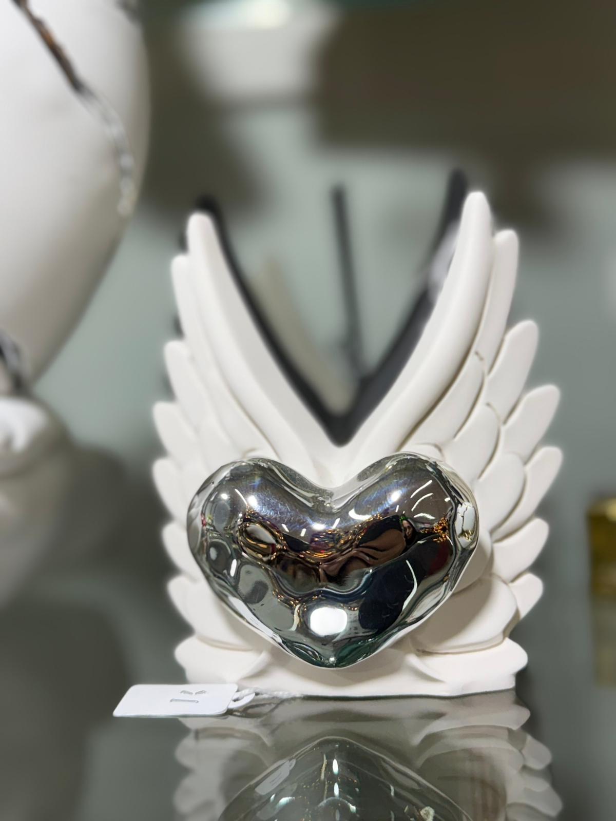 Cuore ali argento e bianco
