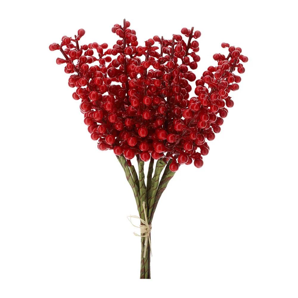 mazzo 12 pick bacche rosse 22cm c/gambo nero