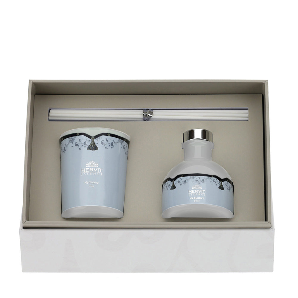 set profuma ambiente con candela Hervit