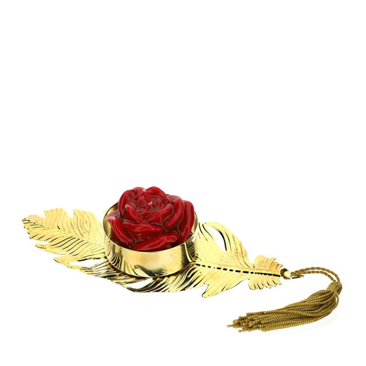 portacandele foglia in metallo oro