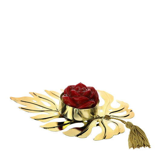 portacandele foglia in metallo oro