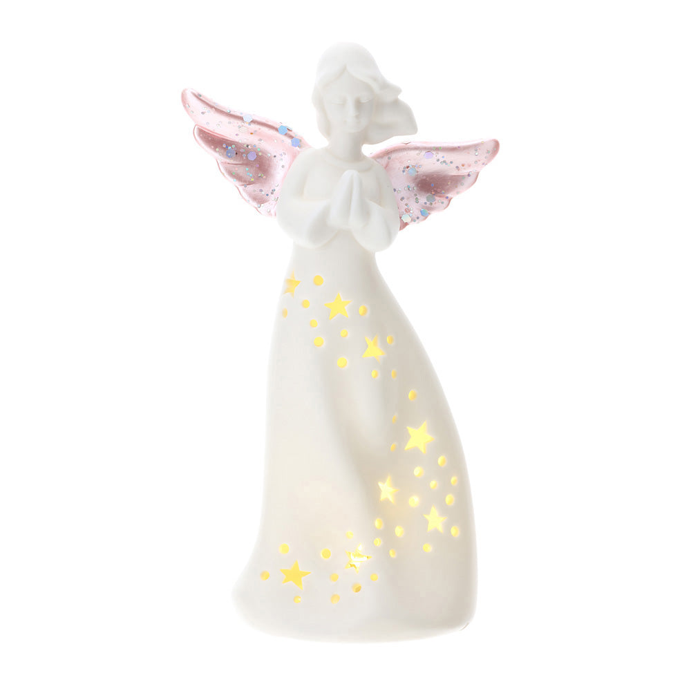 angelo porcellana traforata 18 cm con Led nelle ali