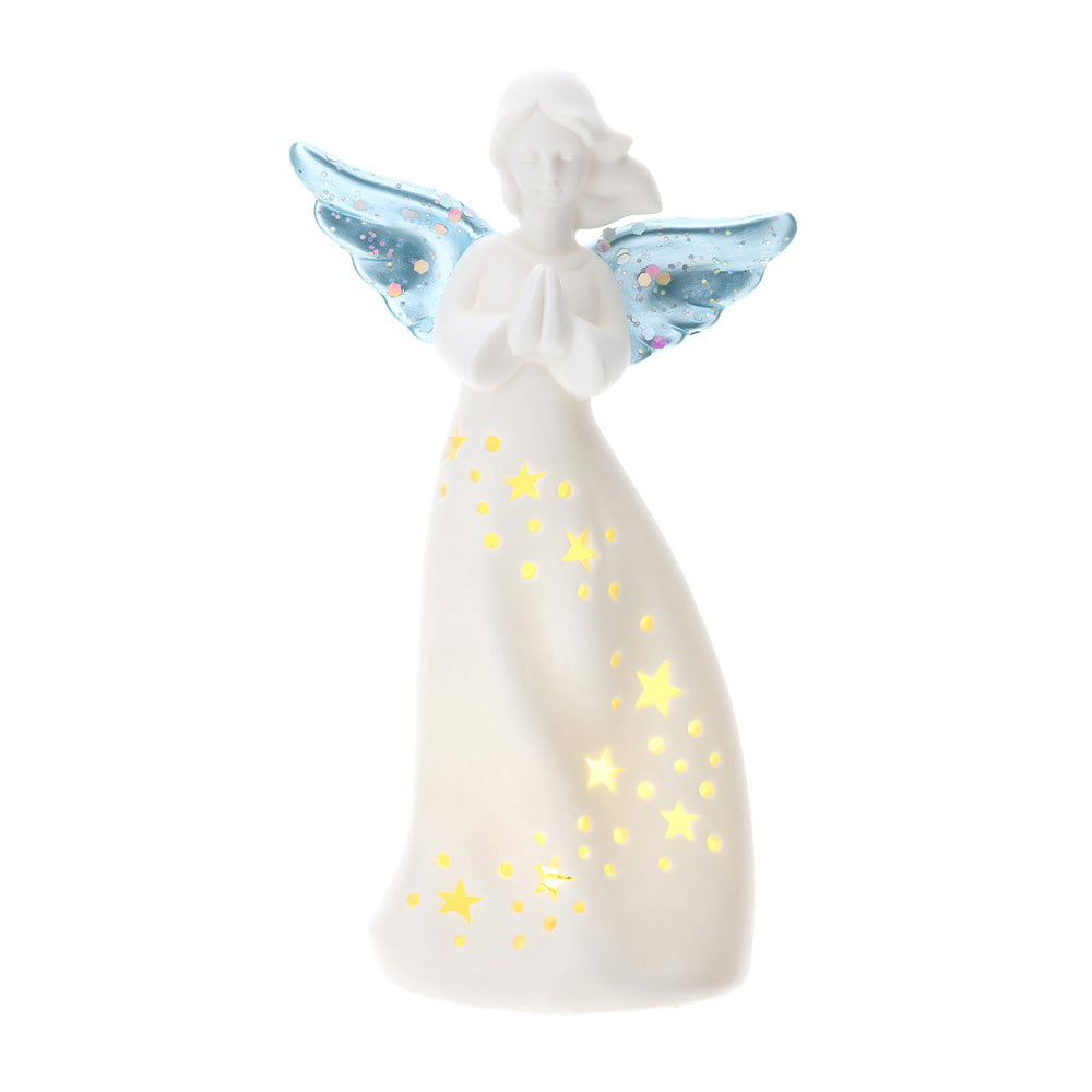angelo porcellana traforata 18 cm con Led nelle ali