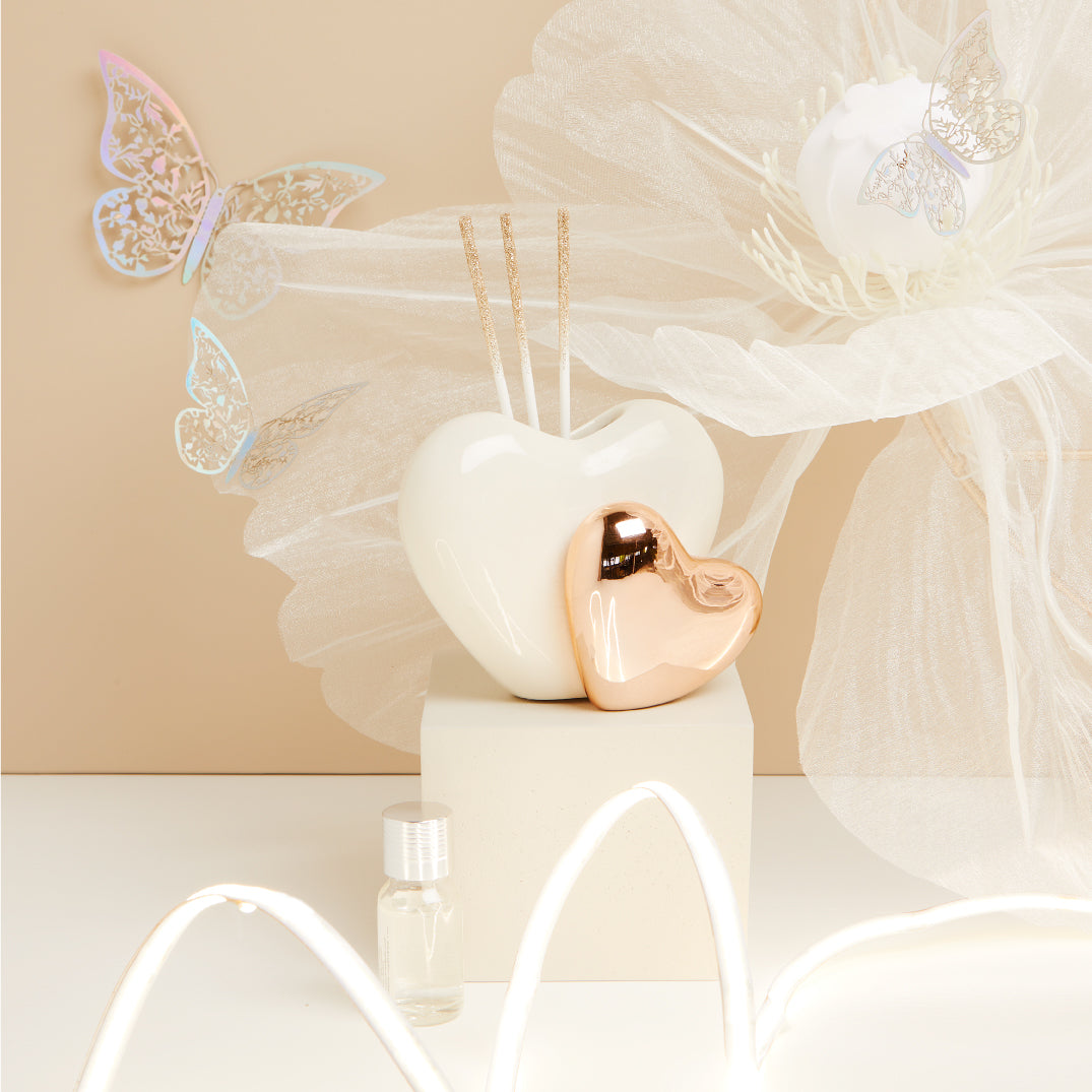 Diffusore doppio cuore bianco e oro rosa