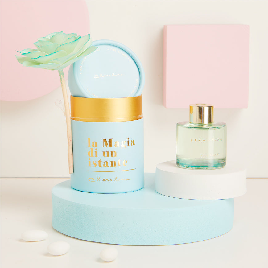 Diffusore piccolo azzurro con fiore