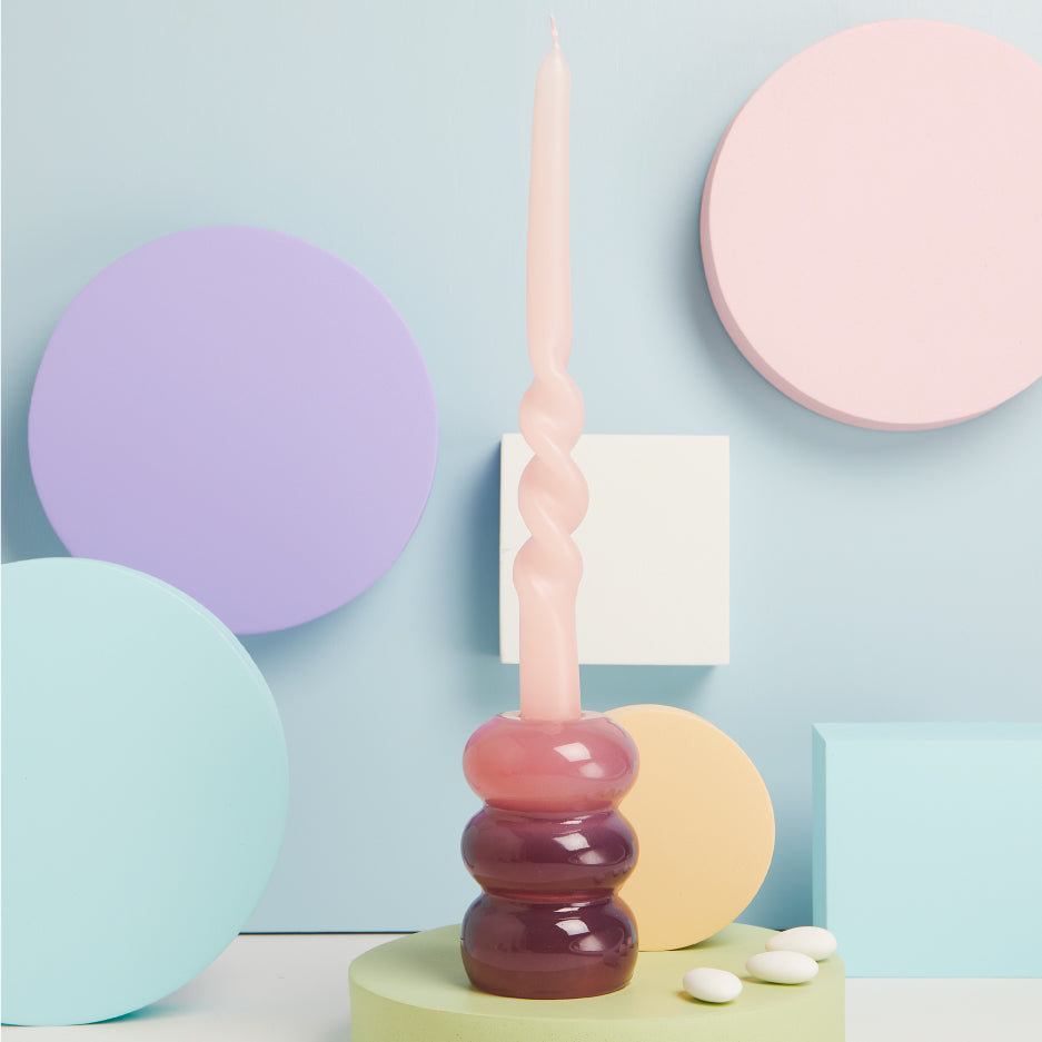 Candelabro grande rosa e viola con candela