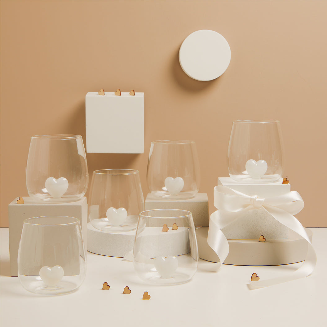Set 6 bicchieri in vetro con cuore bianco