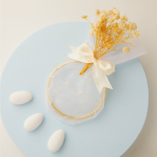 PORTA CONFETTI AVORIO CON FIORI SENZA CONFETTI
Ø 7 CM