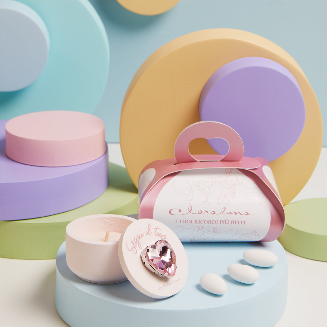 Scatolina cuore rosa con candela