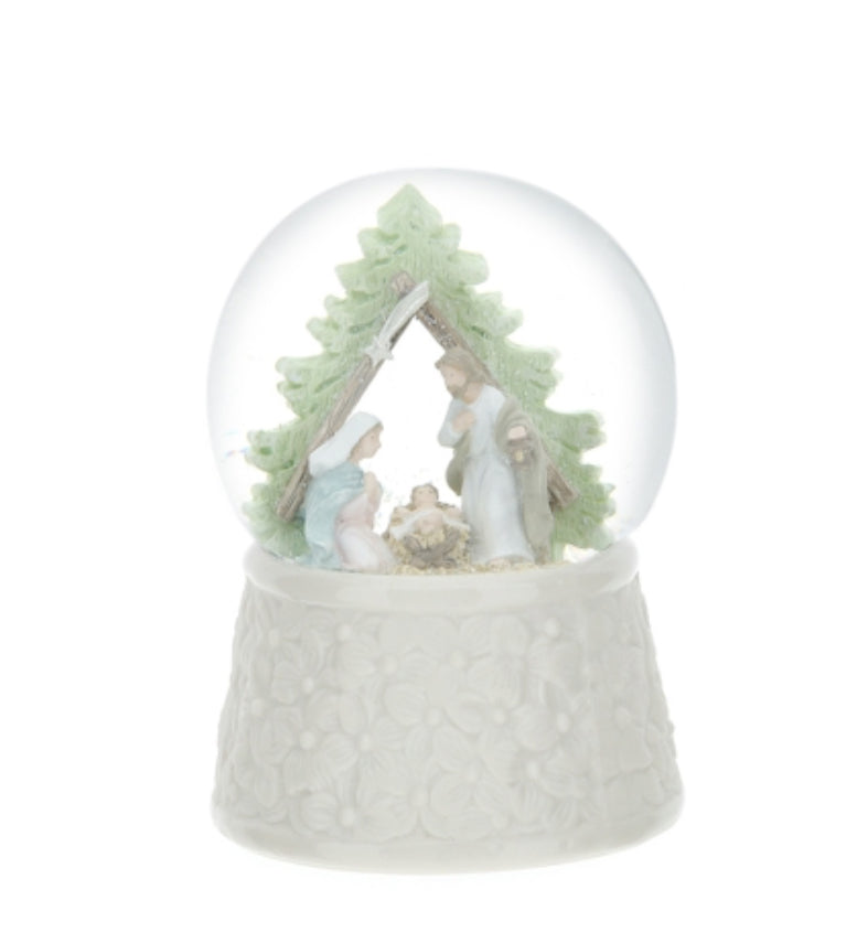 Palla acqua/neve albero e sacra famiglia