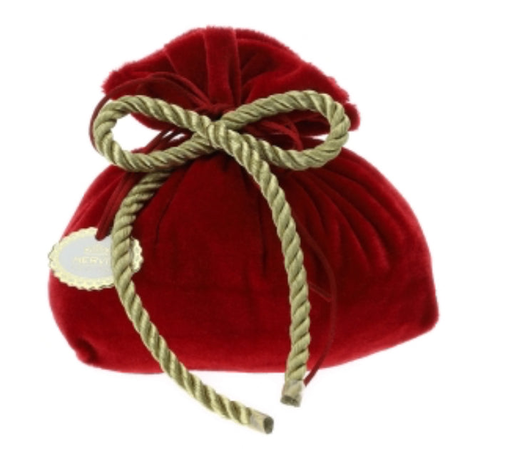 Sacchetto velluto verde/rosso cordone oro