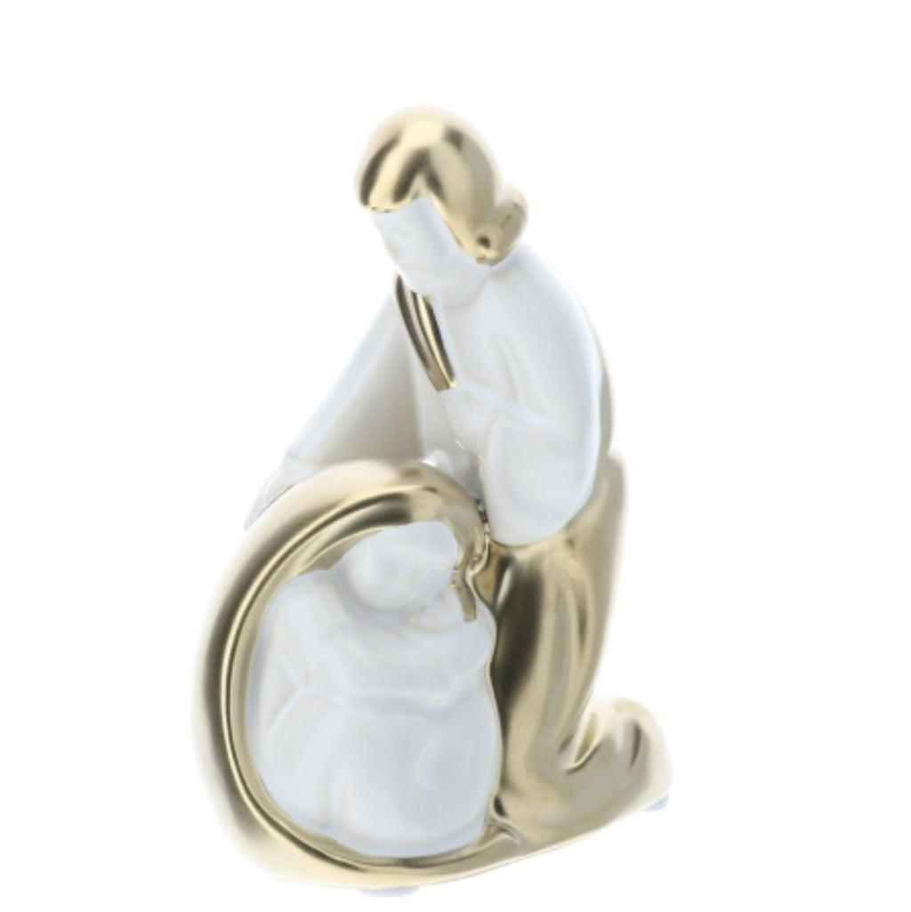 Sacra famiglia in gres bianco/oro