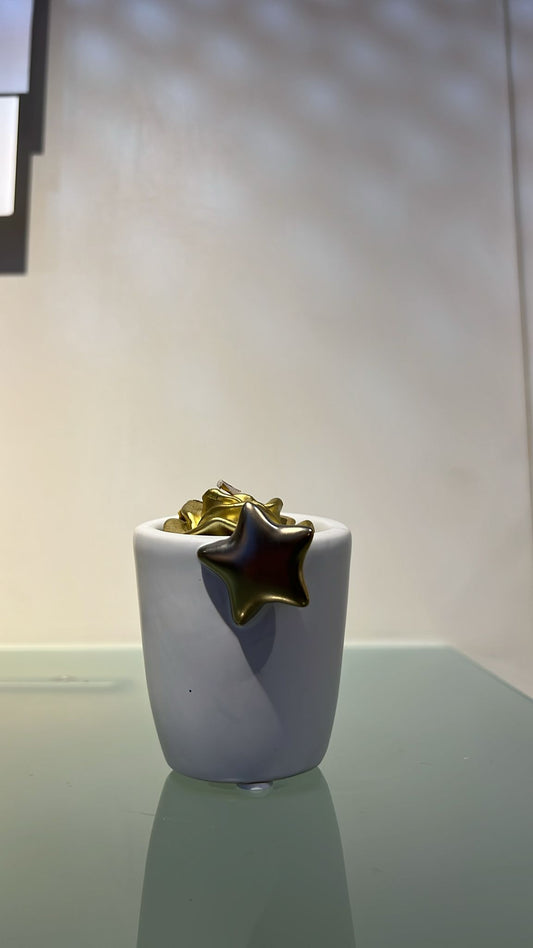 Porta candela in porcellana con stella gold