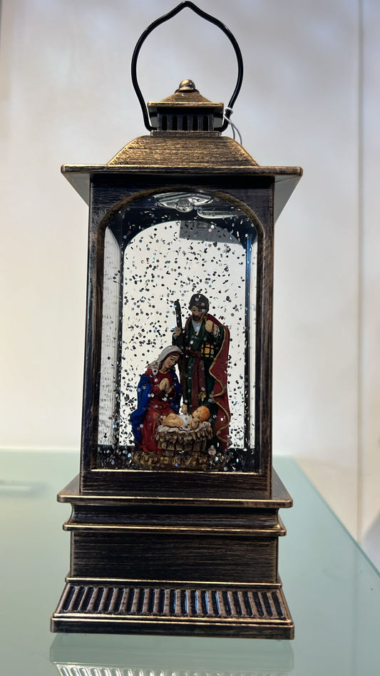 Lanterna natività in resina acqua/neve con luce e cavo led usb musica