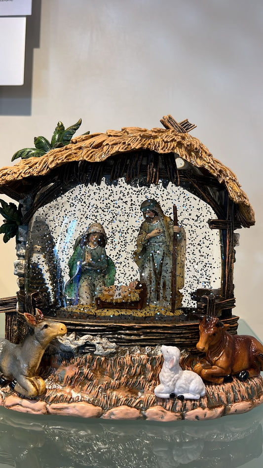 Lanterna natività in resina acqua/neve con luce led e cavo usb