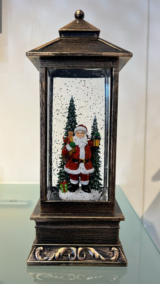 Lanterna Babbo Natale in resina acqua/neve con luci led e cavo usb