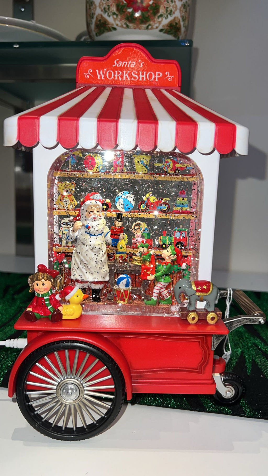 Santa work shop acqua/neve con luce led musica e cavo usb