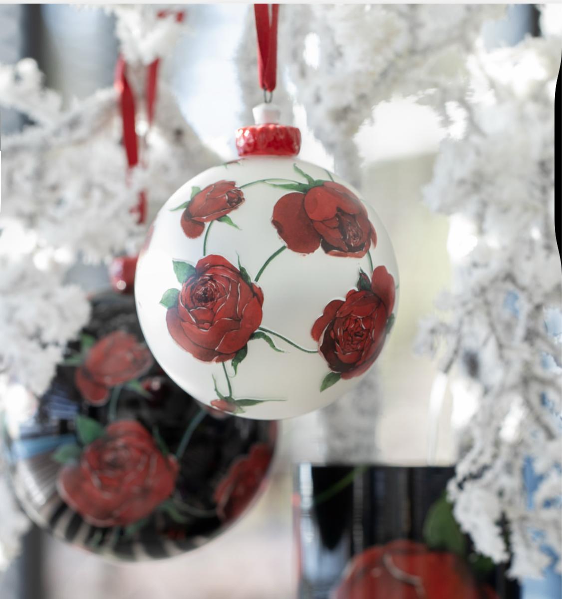 Sfera in vetro baccarat rose decoro albero