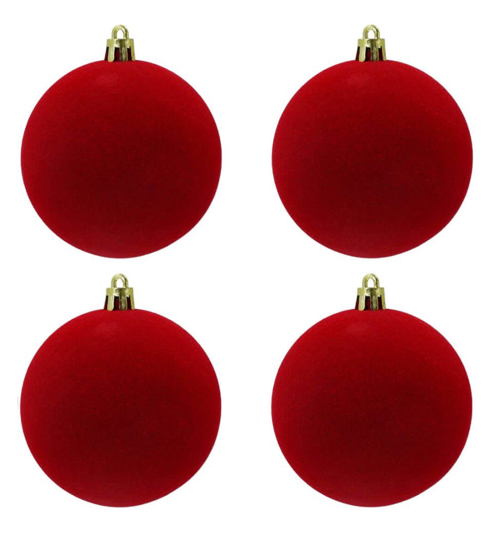 Box 4 sfere di Natale in velluto rosso