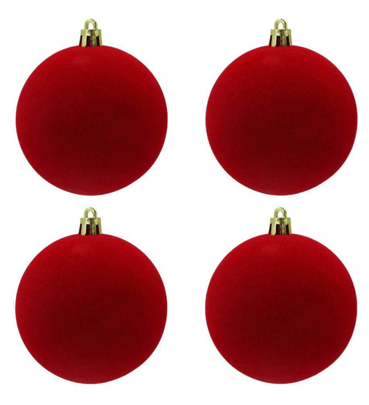 Box 4 sfere di Natale in velluto rosso