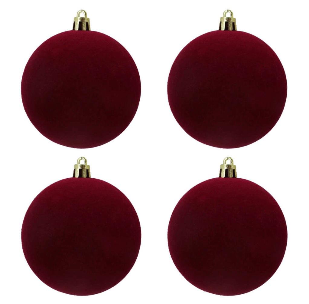 Box 4 sfere di Natale in velluto bordeaux