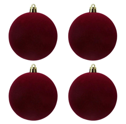 Box 4 sfere di Natale in velluto bordeaux