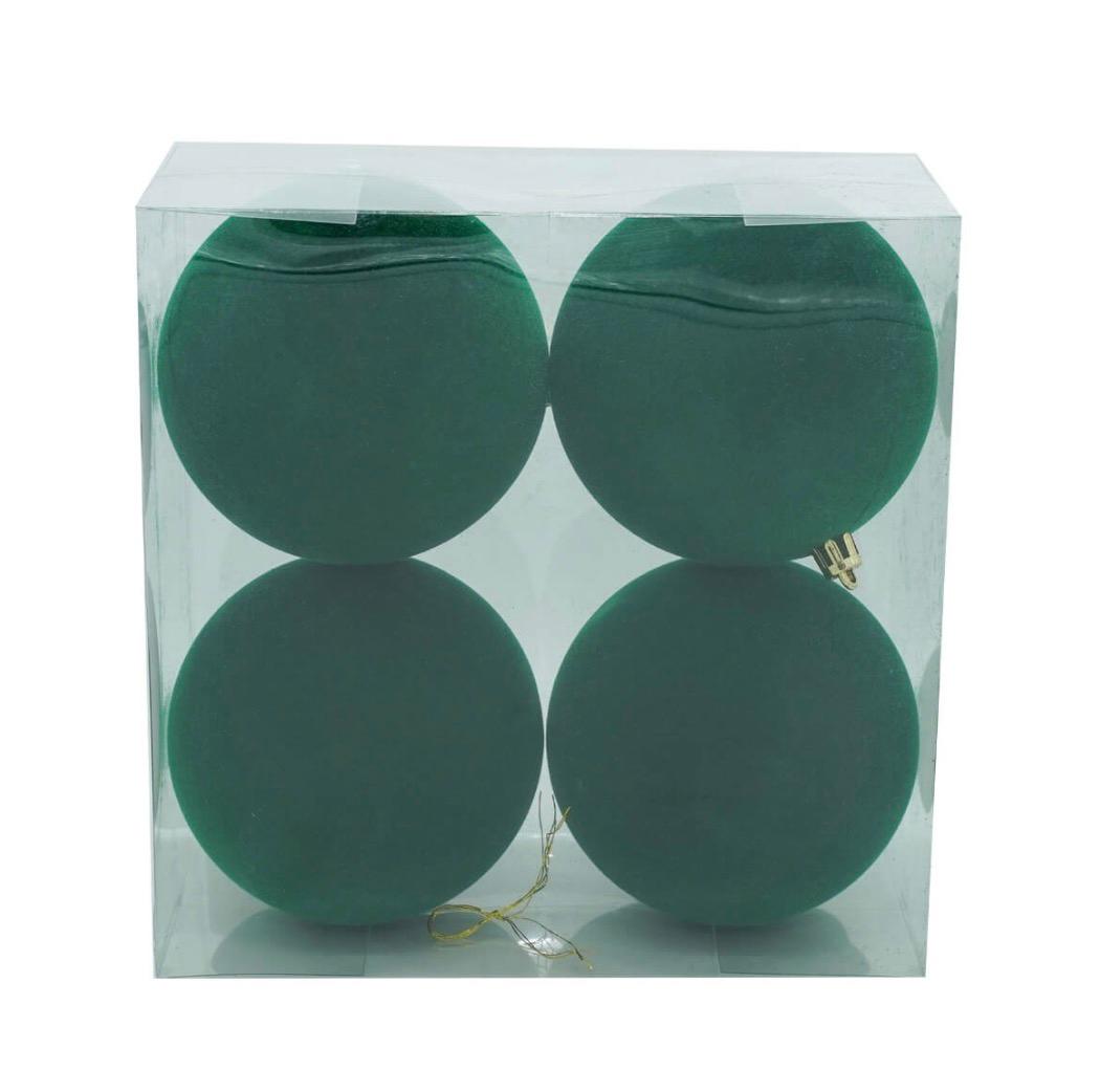 Box 4 sfere di Natale in velluto verde