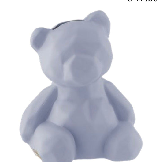 Scultura salvadanaio orsetto celeste