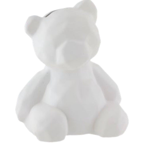 Scultura salvadanaio orsetto bianco
