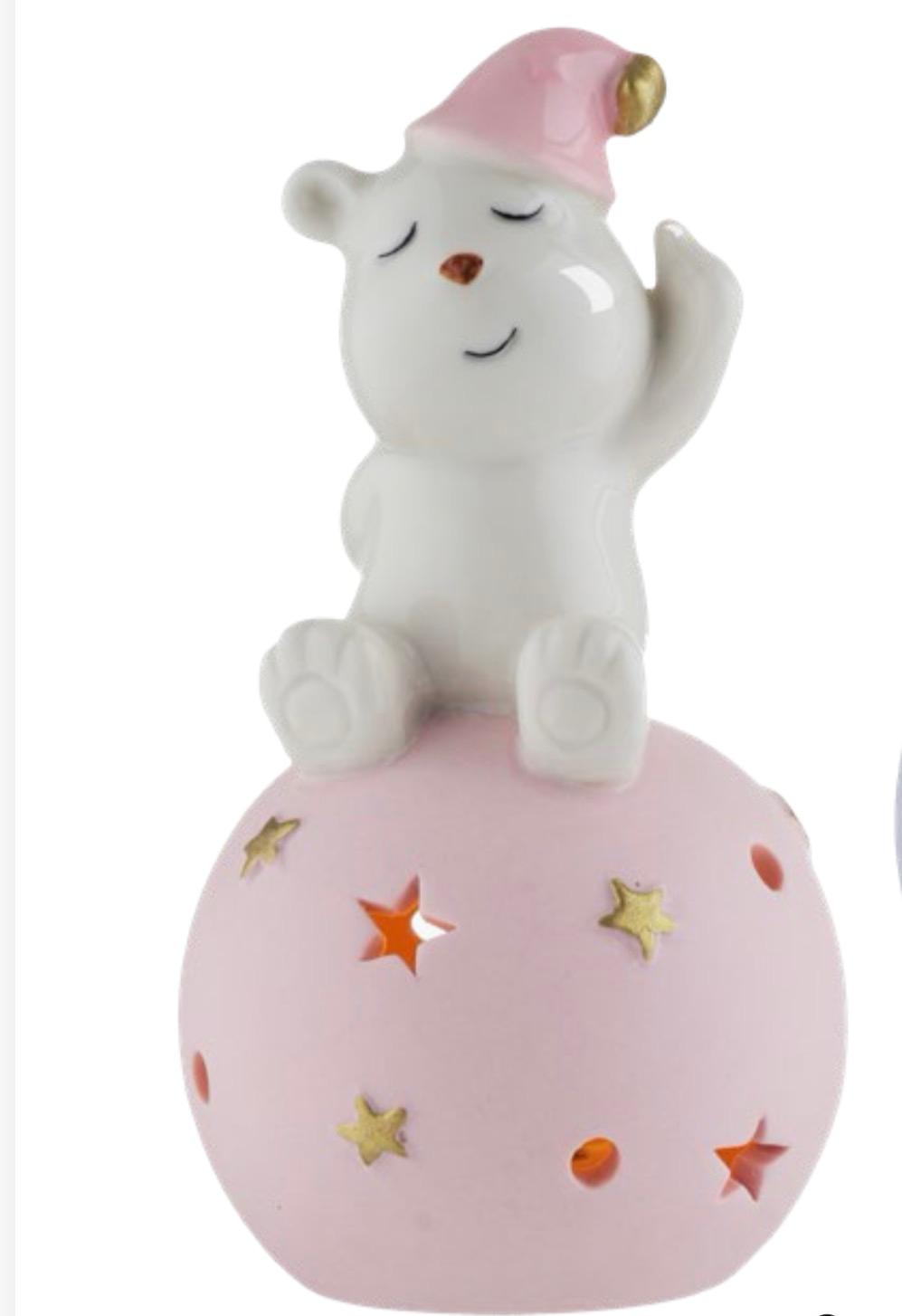 Orsetto in porcellana su sfera illuminata a led