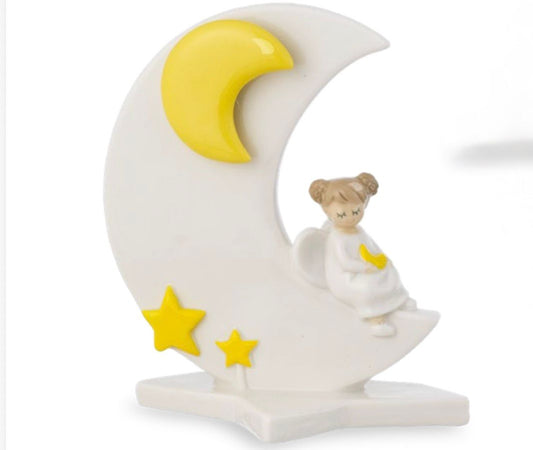 Carillon bimba su luna in porcellana