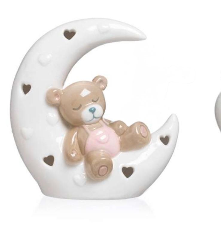 Orsetto rosa su luna in porcellana led