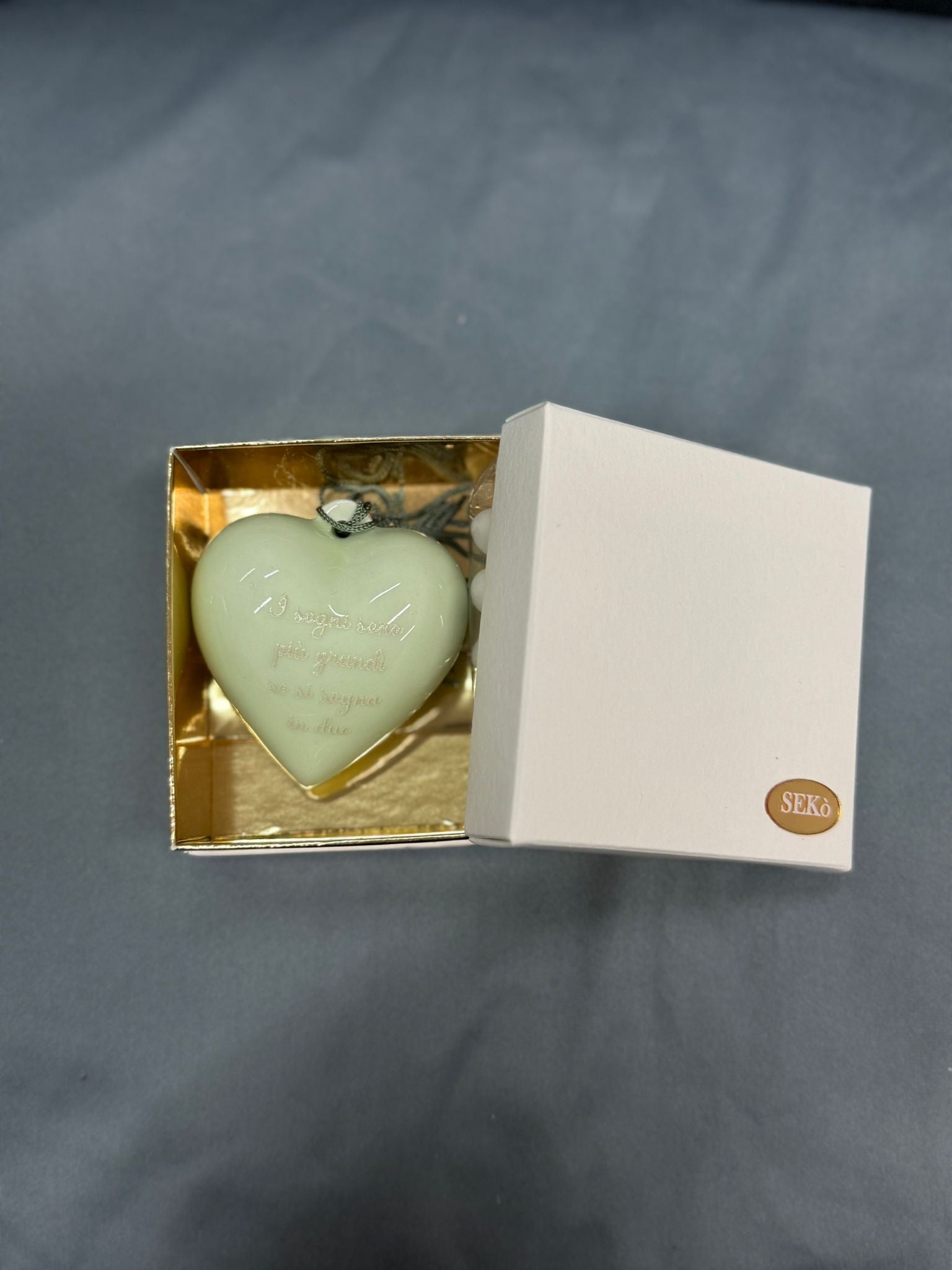 Scatola Quadrata Cuore Verde Con Frase