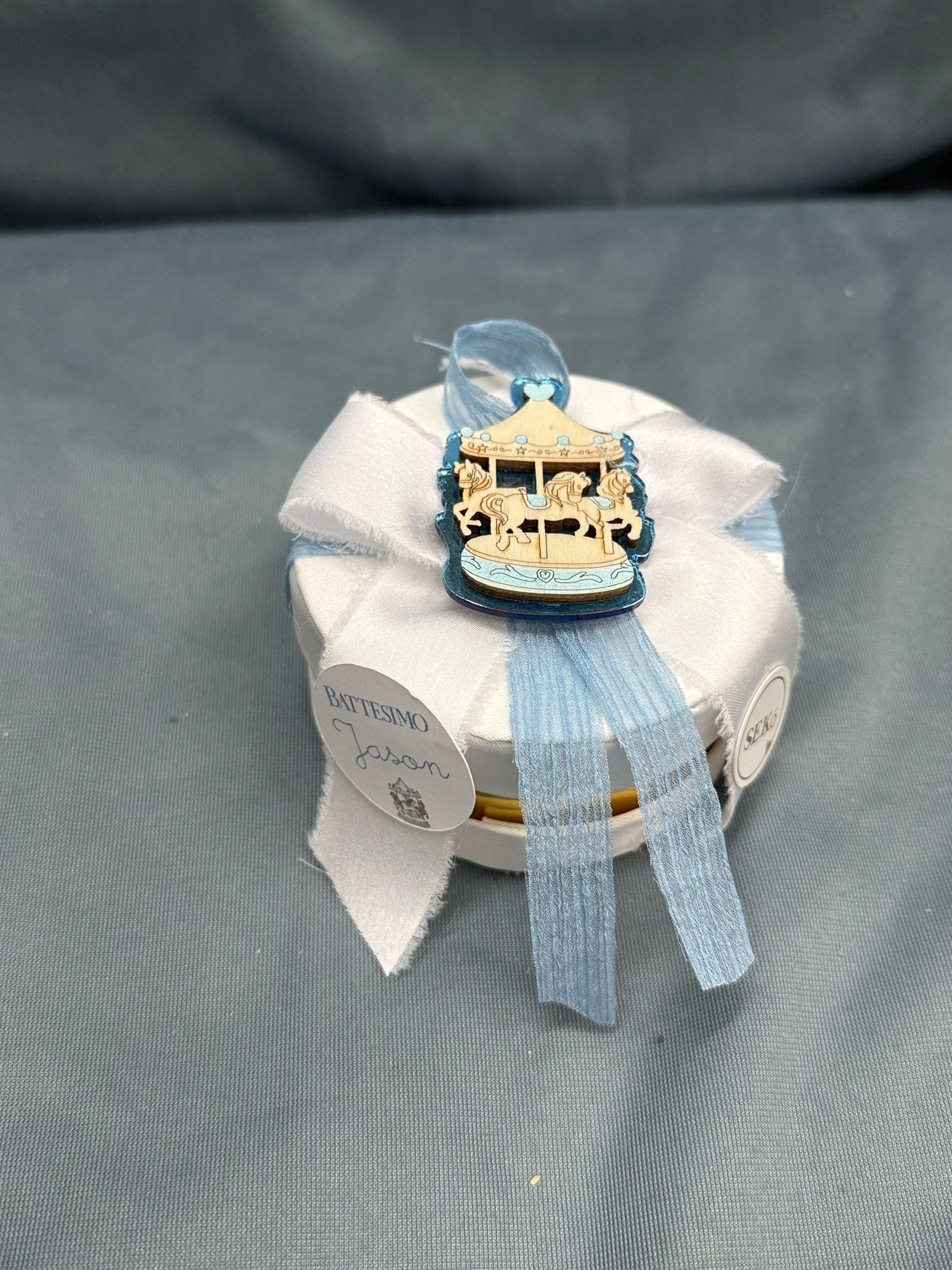 Scatola Tonda Bianca Carillon Celeste