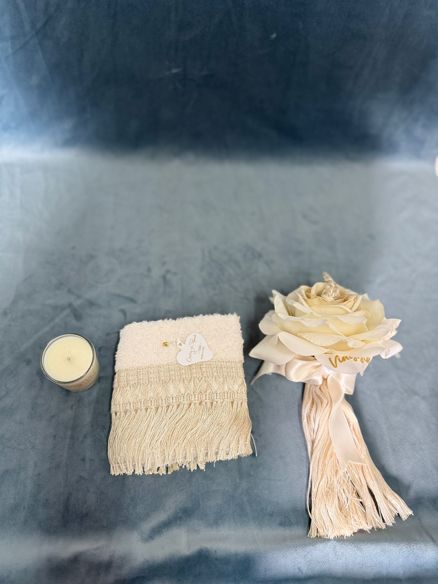 Set Lavetta Panna Rosa Con Scritta "Viaggia"