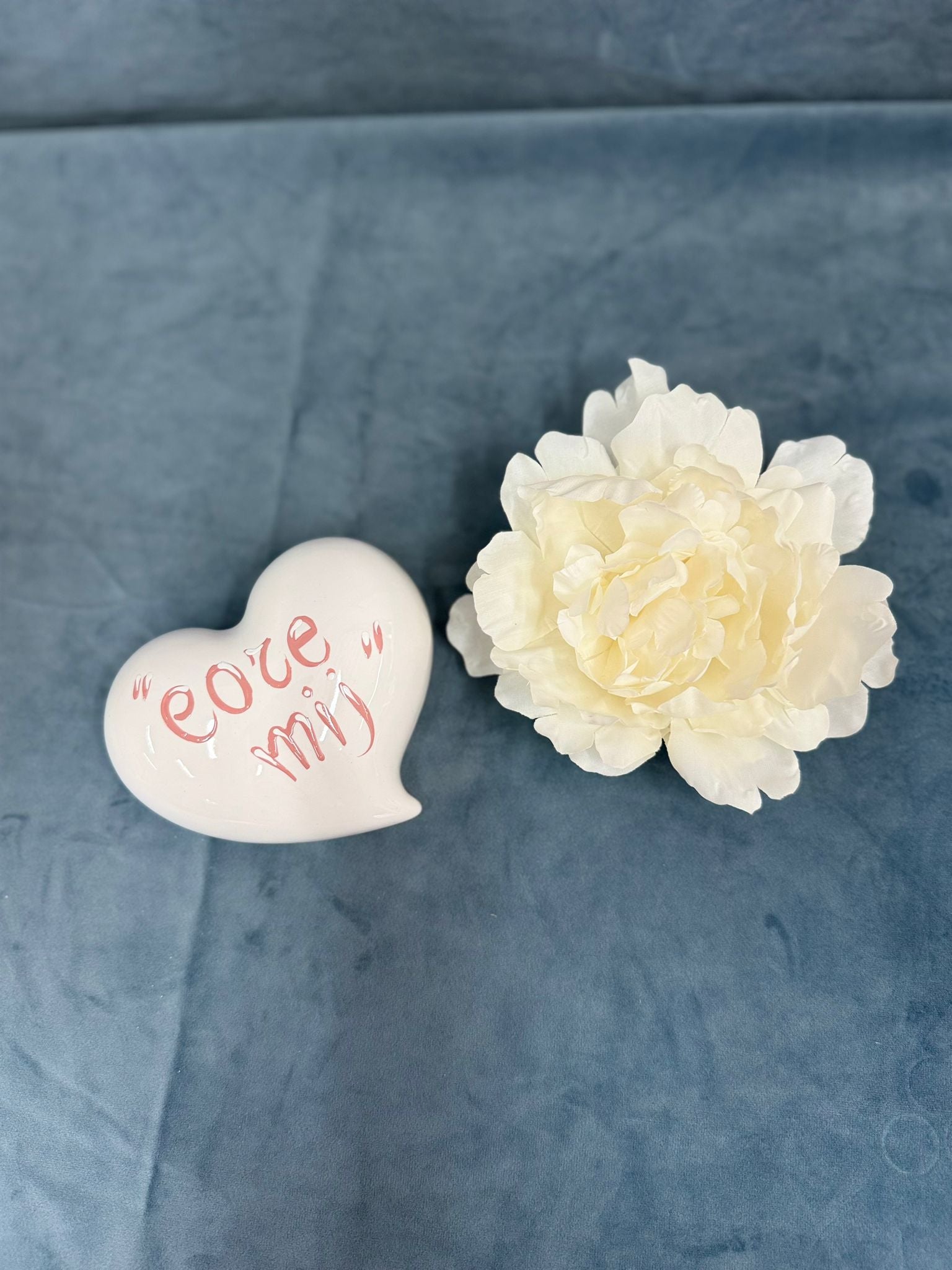 Cuore Grande Con Scritta Rosa "Core Mij" Con Peonia