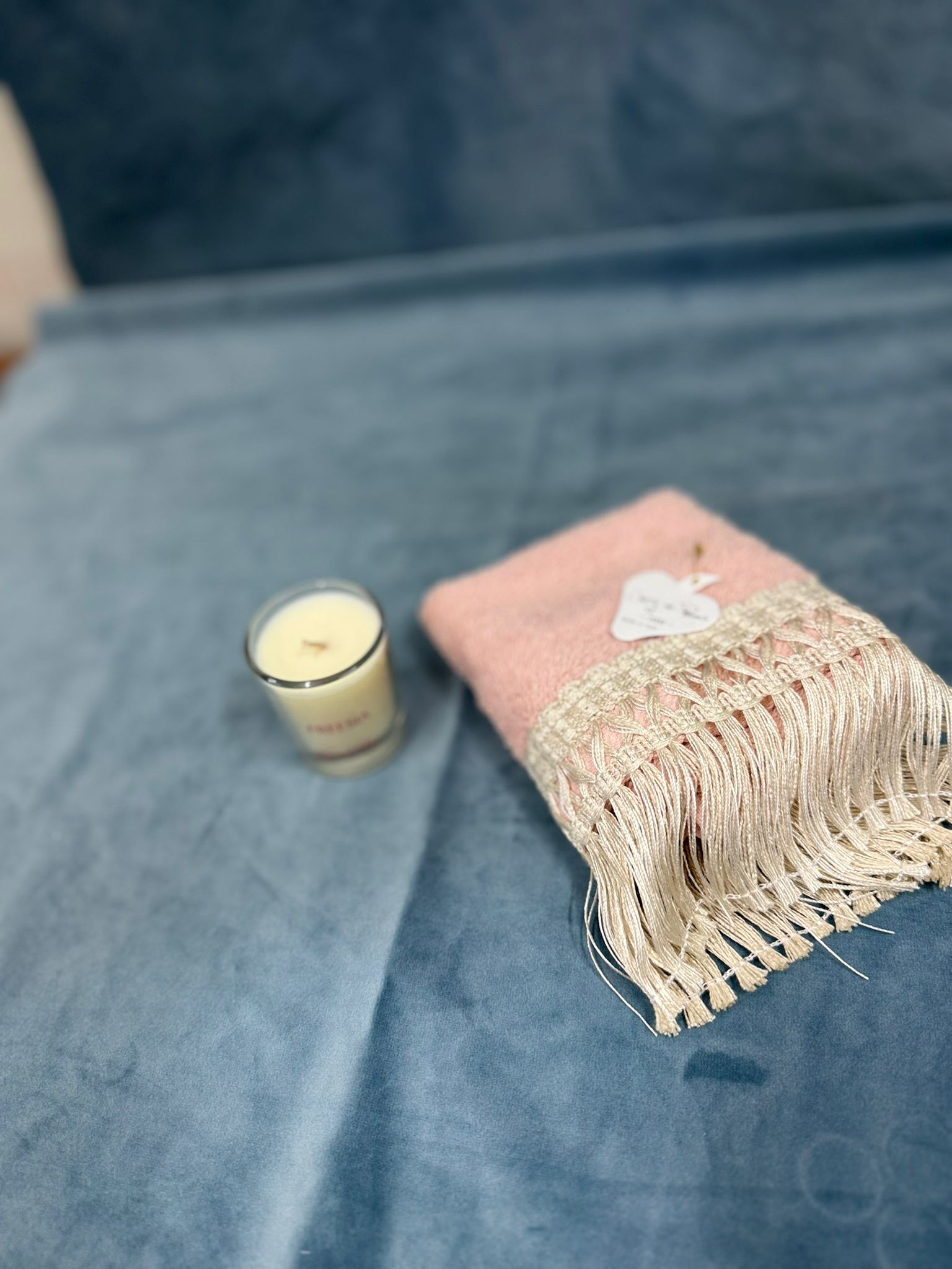 Lavetta Rosa Cipria Con Candela Profumata