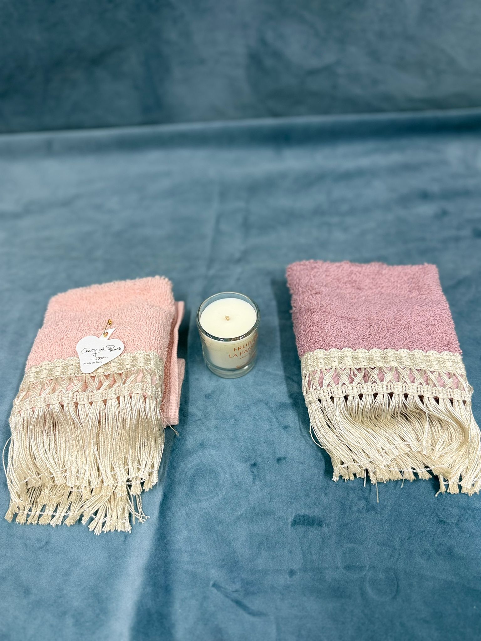 Doppia Lavetta Rosa Cipria e Rosa Con Candela