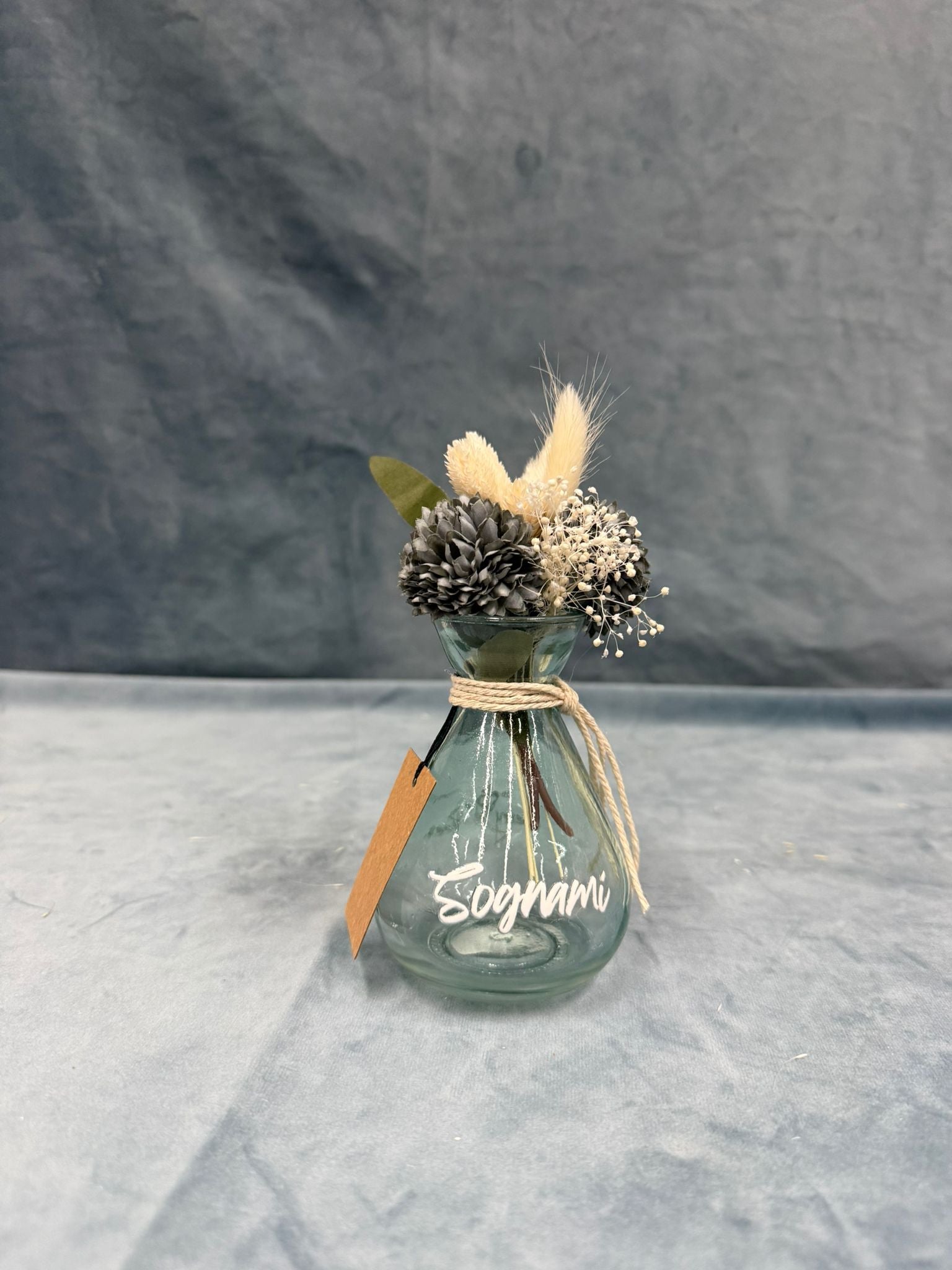 Vasetto Basso Azzurro Con Scritta "Sognami"