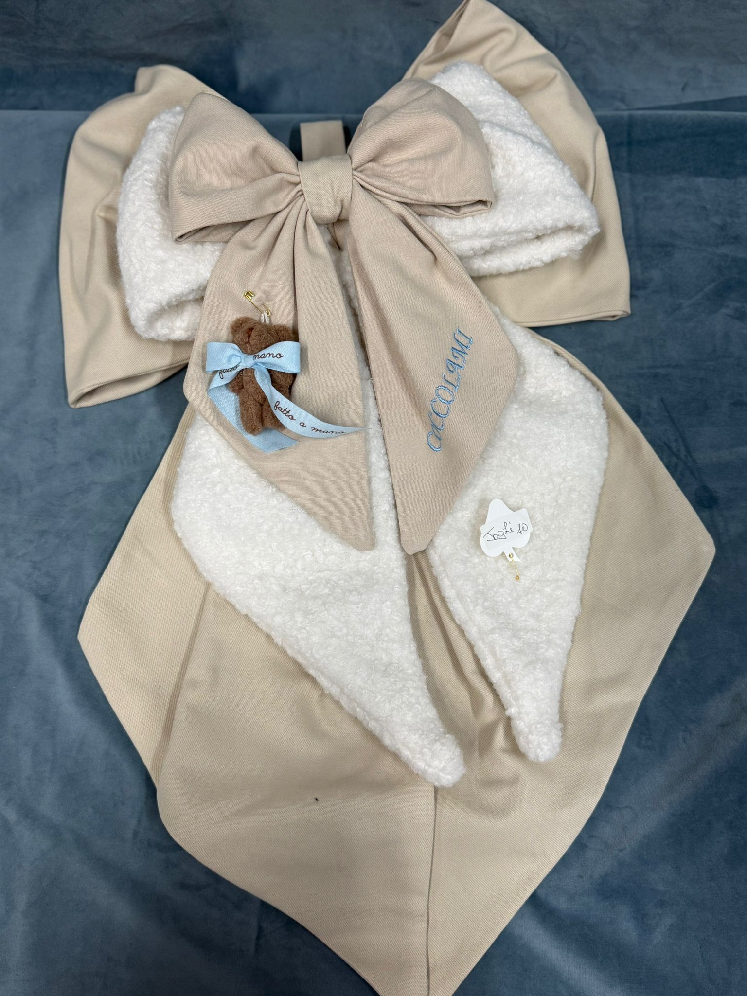 Triplo Fiocco Beige Con Orsetto