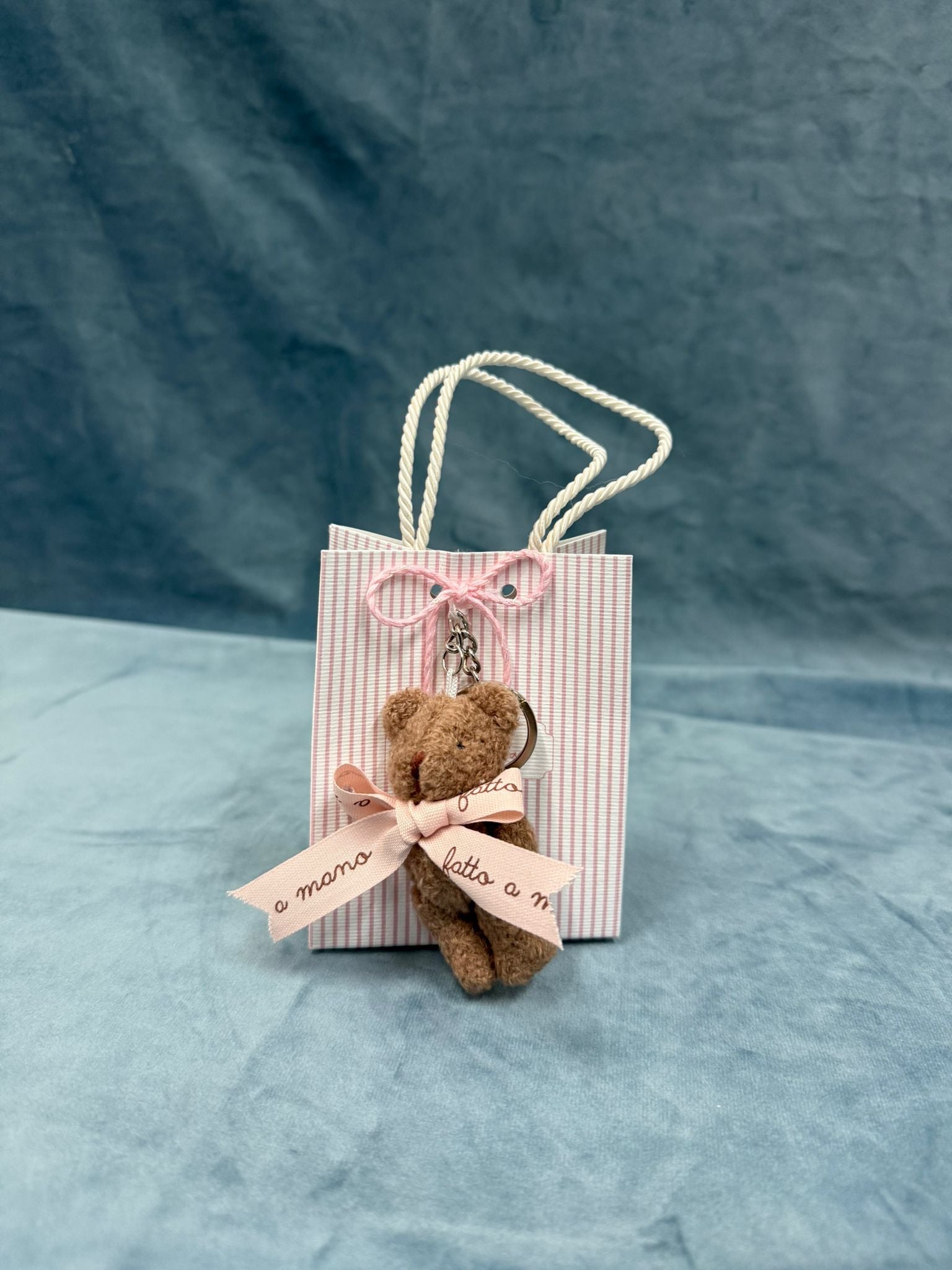 Borsetta A Righe Rosa Con Mini Orsetto