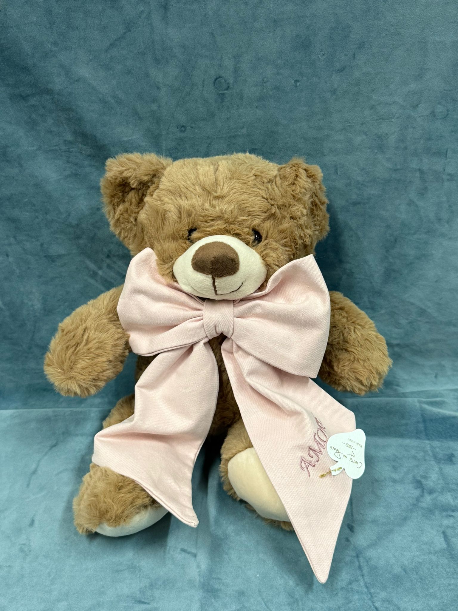 Orsetto Big Con Fiocco Rosa E Ricamo "Amore"