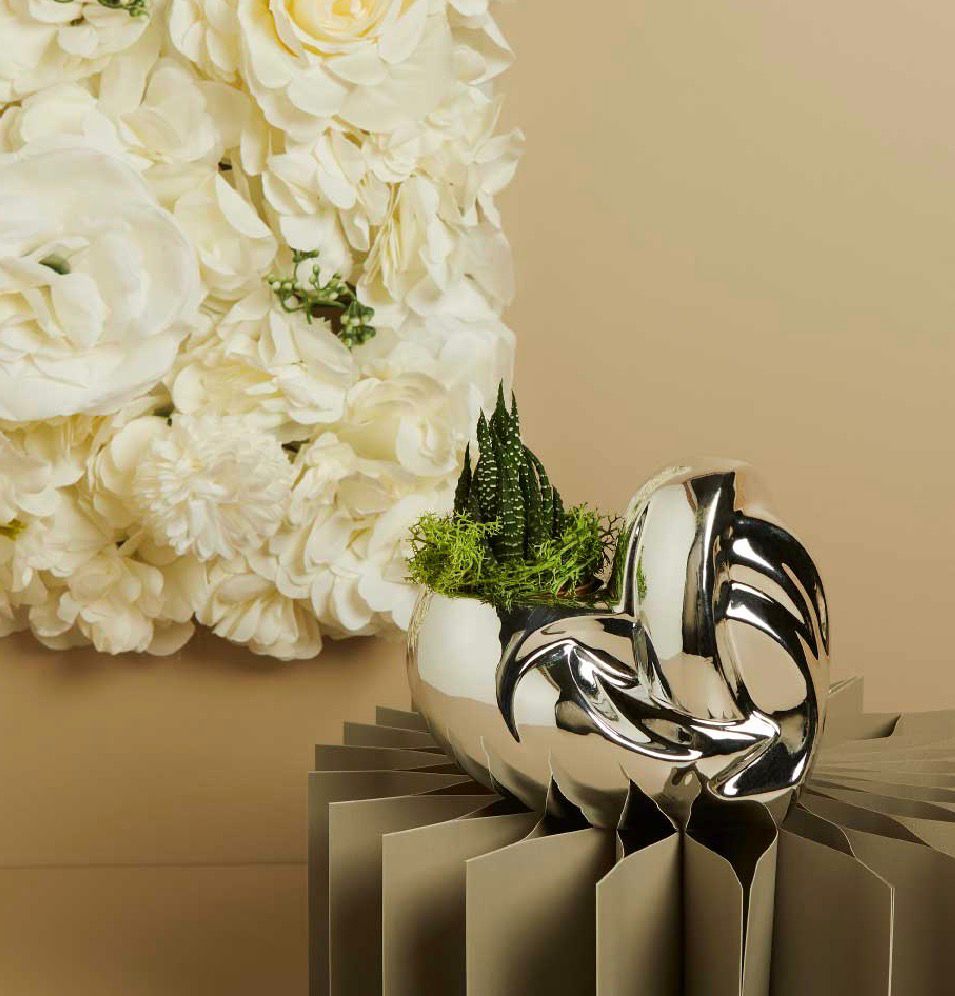 Vaso Silver Con Piantina E Muschio