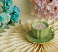Candela In Tazza Con Piattino Verde