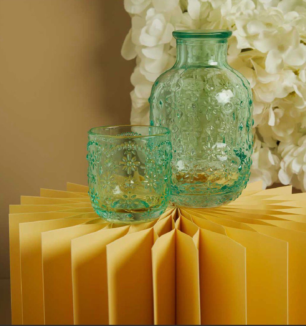 Caraffa Con Bicchiere In Vetro Verde